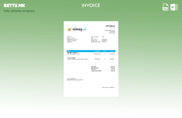 Шаблон за фактура во модерен стил на САД Nimoy Corp
